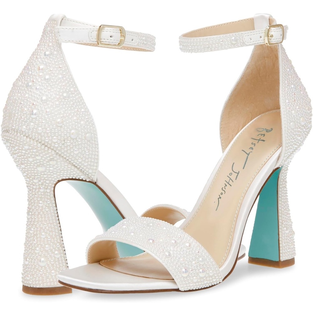 Betsey Johnson Pearled Bridal Flared Heel Sandal